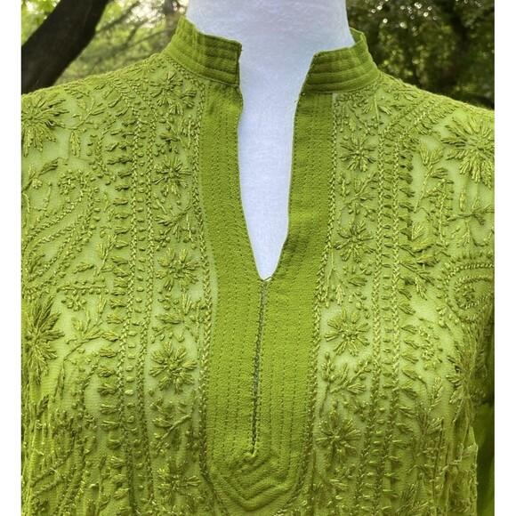 Women’s Medium Kaftan MIDI V Neck Sheer Tunic Top Boho Long Sleeve Dress Beach - Picture 2 of 16